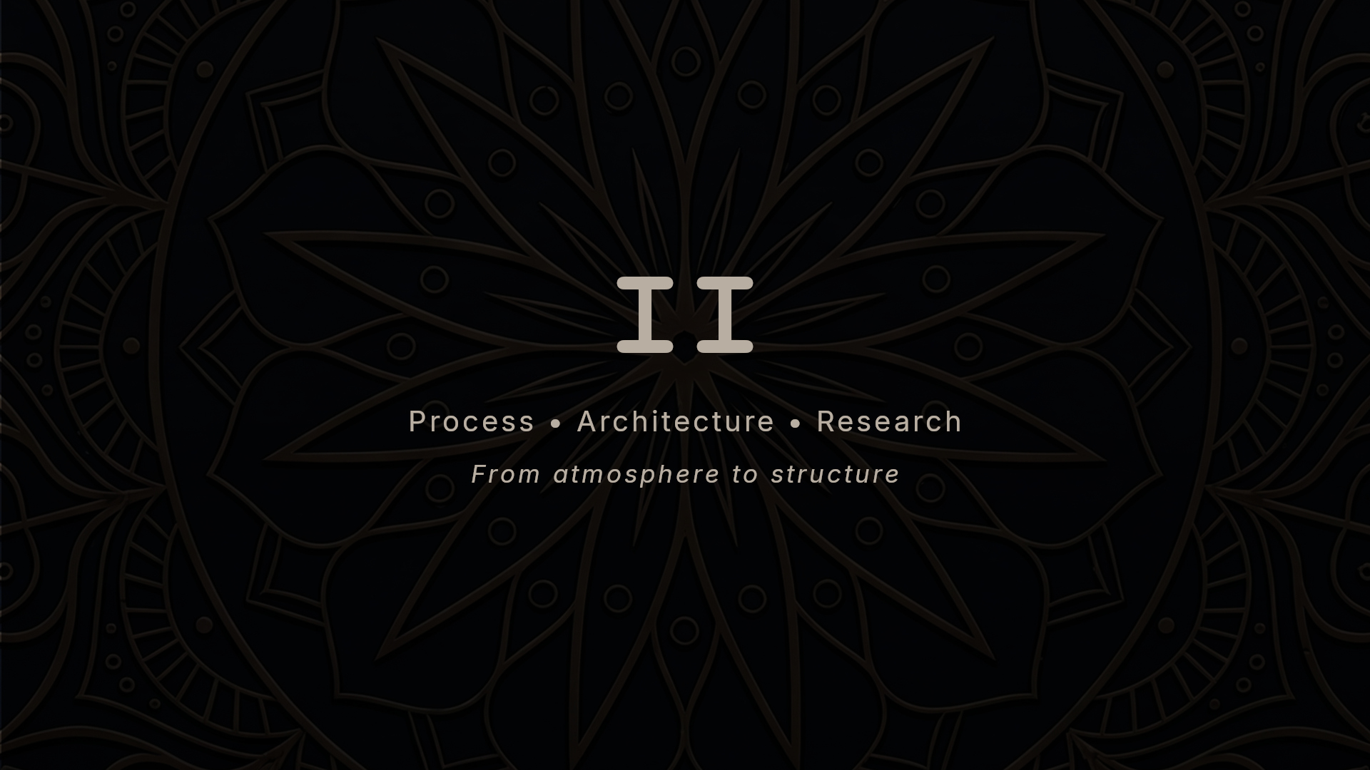 Al-Mawrid chapter divider for process, architecture and research, introducing the design foundations behind the fortress, including structure, reference, materials, cultural logic and production-minded world development. Environment concept art and worldbuilding by Kenneth Bonde.